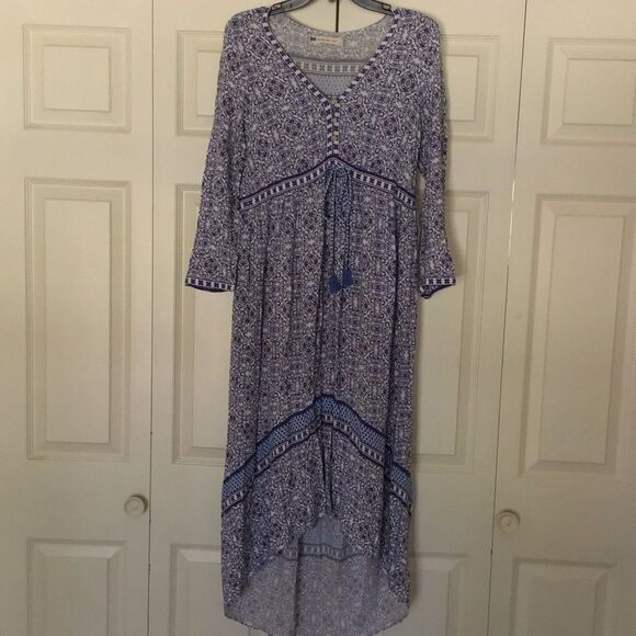 Elegant C+V Bohemian Blue Patterned Maxi Dress - Picture 2 of 6